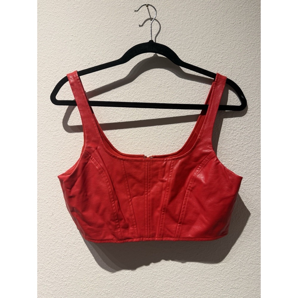 Amanda Uprichard Womens Faux Leather Sleeveless Crop Tank Top Red‎ Size Large